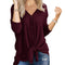 Womens Loose Blouse Long Sleeve V Neck Button down T Shirts Tie Front Knot Casual Tops Wine Red L