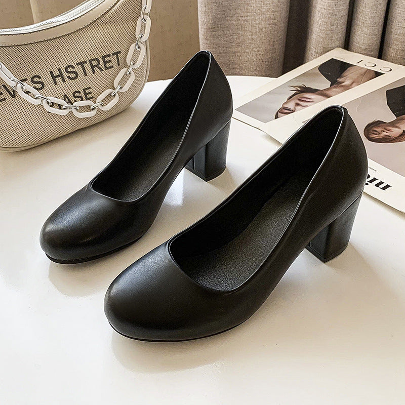 Black Leather Shoes Women's Professional High Heel Elegant